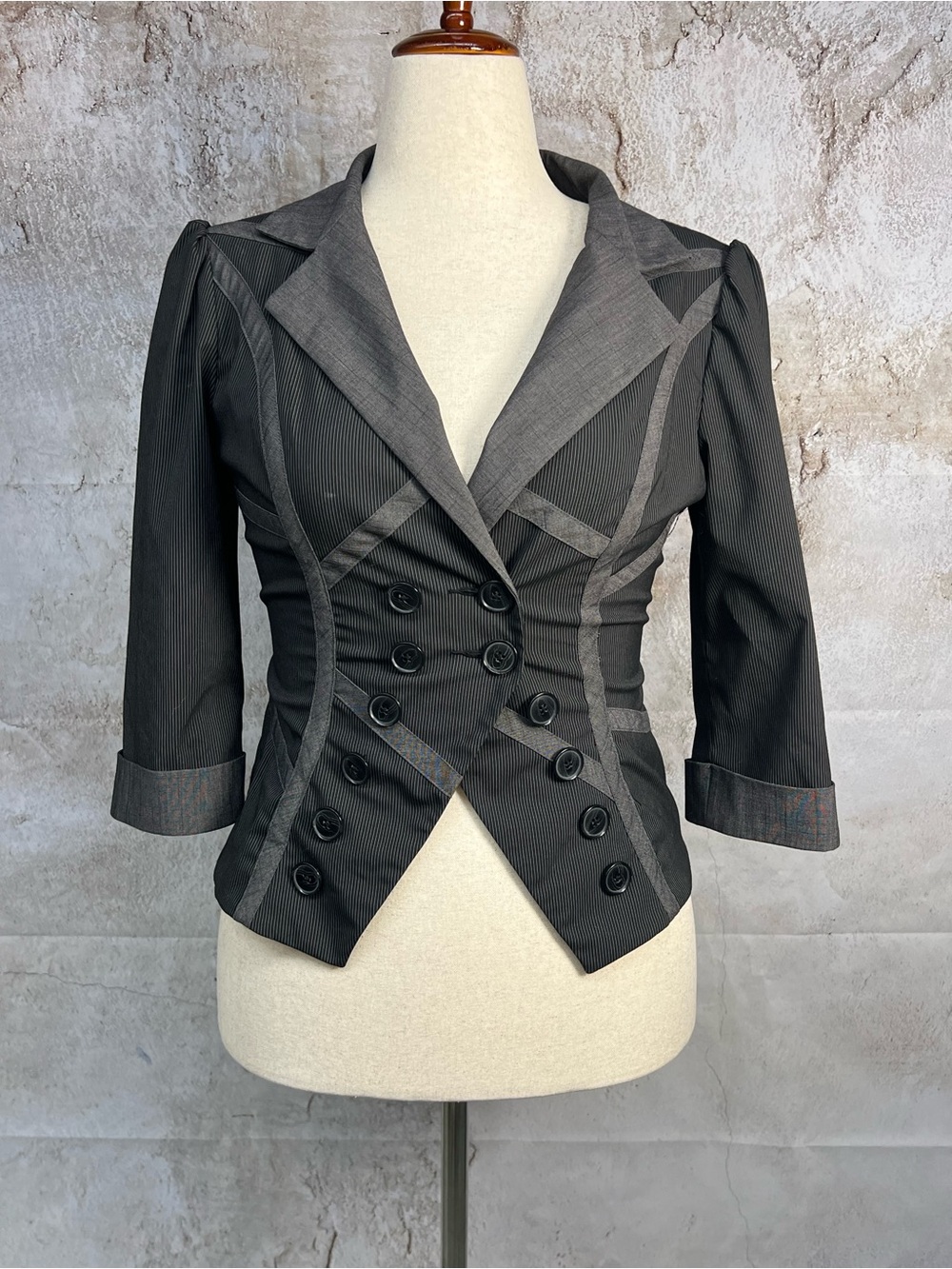 Bebe Black Pinstripe Military Blazer Jacket Size 8 Office Siren Y2K